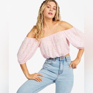 Billabong Sun City Off The Shoulder Blouse - Pink Floral